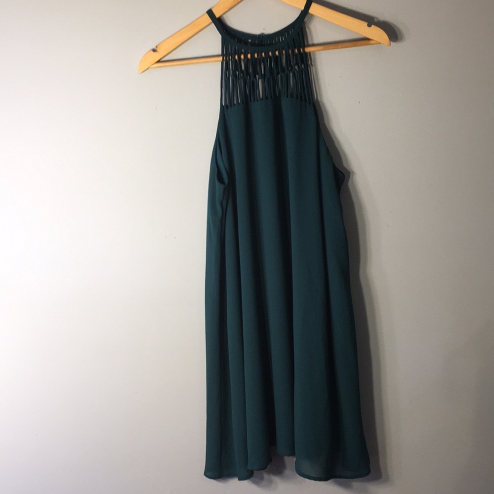 Short green high neck a-line dress